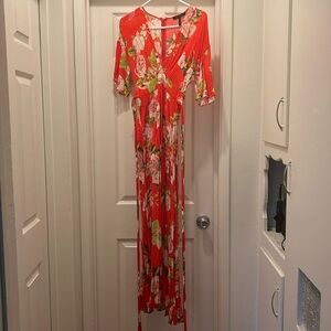 XS Red floral BCBGMAXAZRIA maxi dress